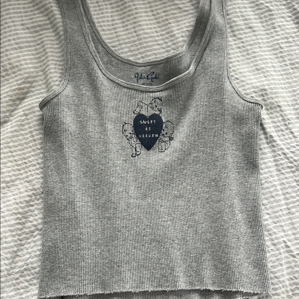 Brandy Melville Gray Ribbed Tank with Heart Graphic
